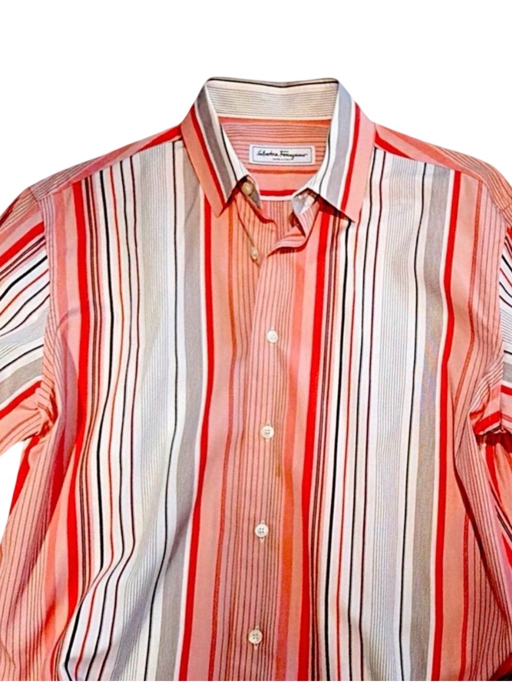 Salvatore Ferragamo Men's Pink Gray Striped Dress Shirt | Cotton | Made in Italy - Picture 11 of 13